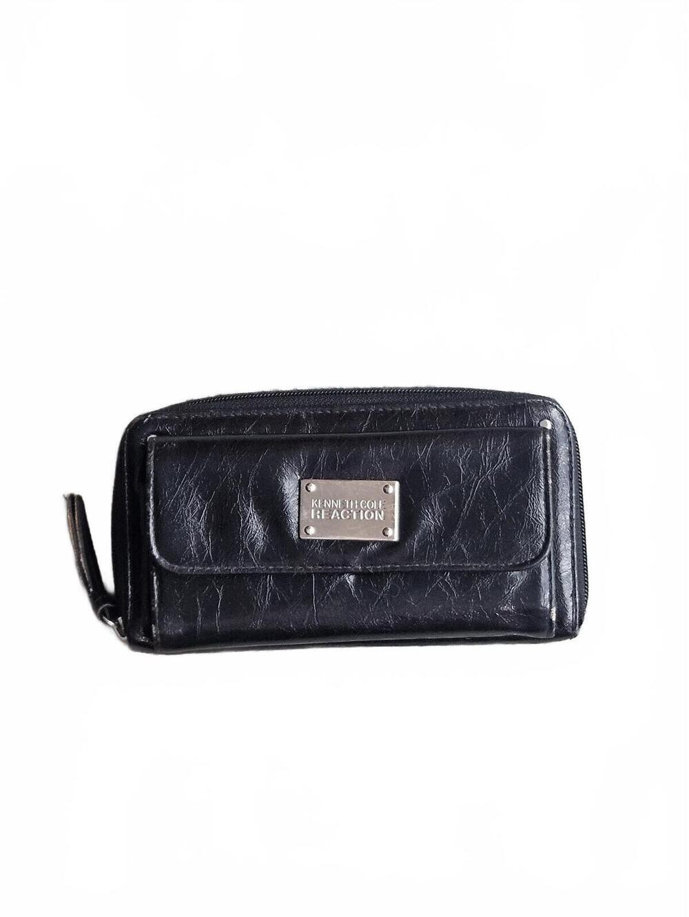 Kenneth Cole Reaction Black Large Zip Around Wallet Clutch Organizer See Pics